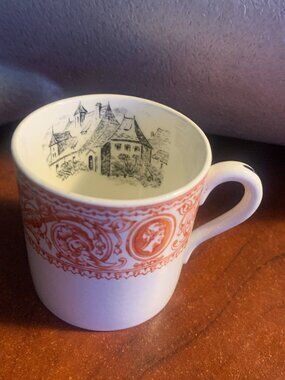 Vintage MINTON ENGLAND Village TRANSFERWARE demitasse tea cup, RED FLORENTINE